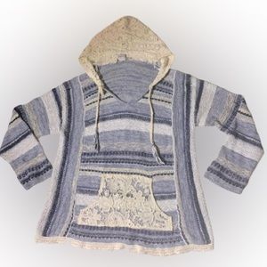 American Rag Blue and white Poncho with Cream Lace Women Size 1X